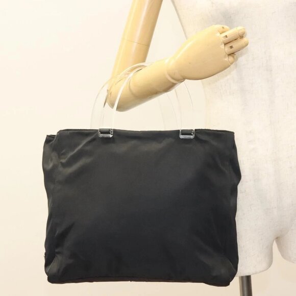 PRADA Hand Bag Nylon Black Clear Auth - Picture 1 of 16